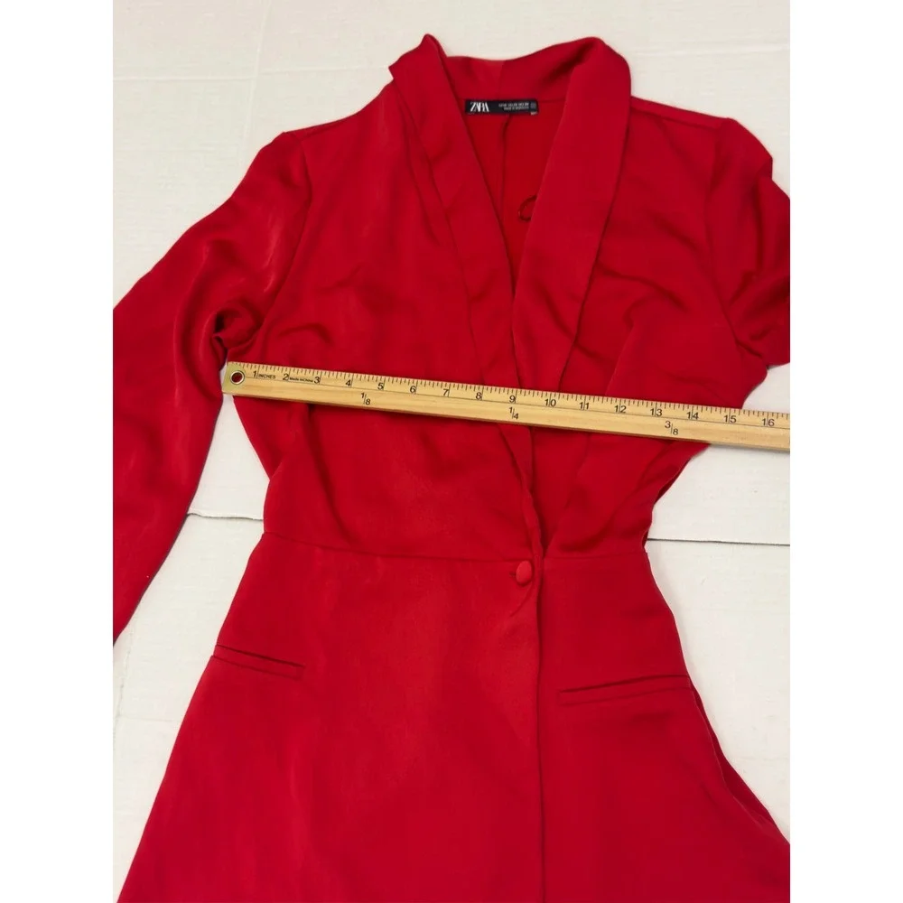 Zara Blazer Romper Womens XS Red Shawl Lapel Long Sleeve Playsuit Chic - Picture 8 of 10